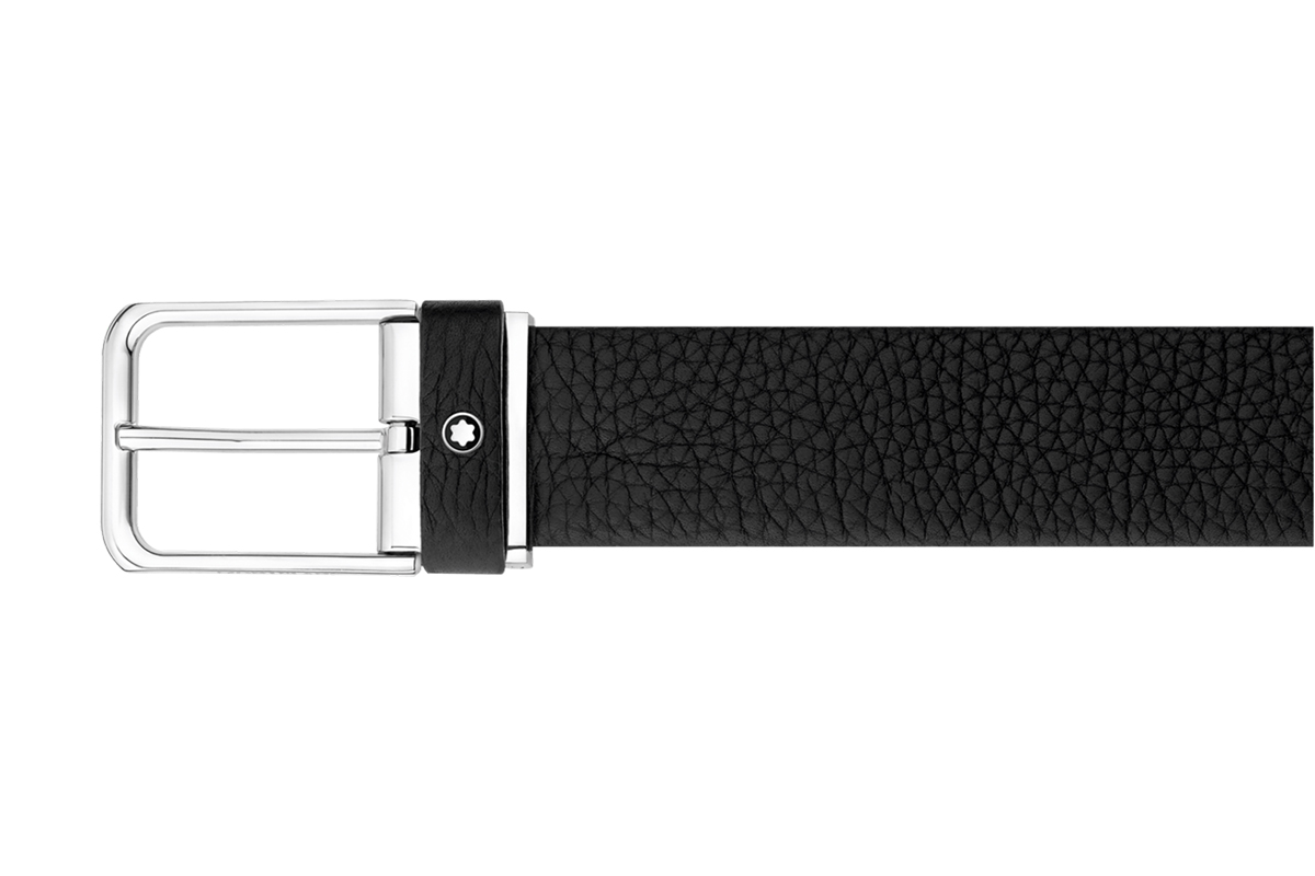 Montblanc Men Black Leather and Stainless Steel Belt 120cm